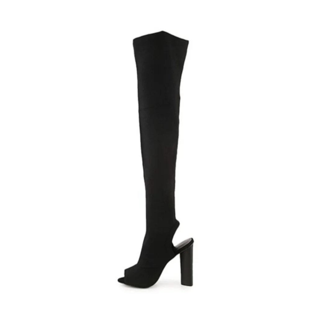 ZIGI New York Vertex Black Open Toe Stretch Over the Knee Sock Boots Size 6.5